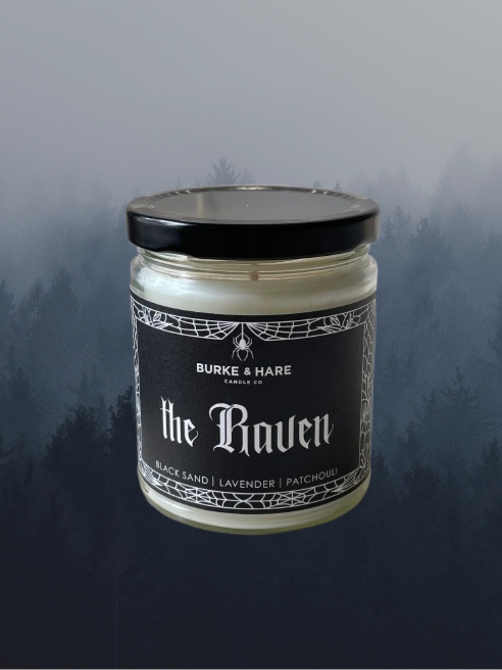 Burke & Hare “The Raven” 9 oz soy wax candle black sand lavender patchouli new